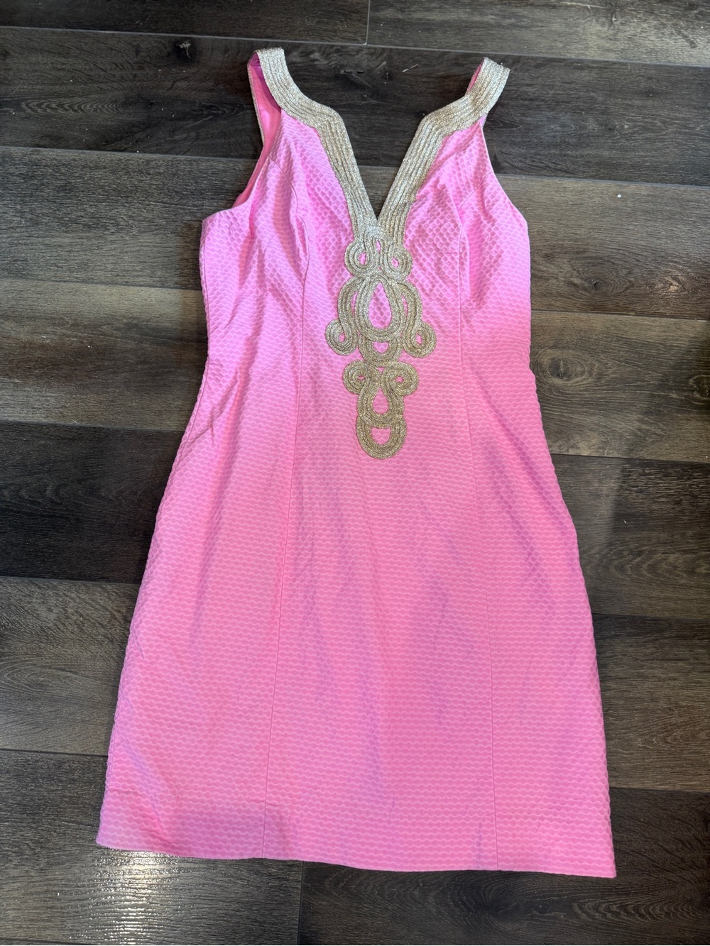 Lilly Pulitzer Pink V-Neck Mini Dress with Gold Trim